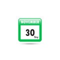 Calendar icon. Vector illustration. 30 days in November Royalty Free Stock Photo