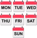 Calendar icons with days of the week. Monday, tuesday, wednesday, thursday, friday, saturday, sunday. Date days to-do list Royalty Free Stock Photo