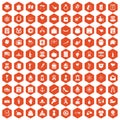 100 calendar icons hexagon orange