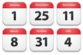 Calendar icons with holiday dates
