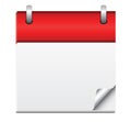 Square calendar icon with a red header and two metallic silver rings at the top.