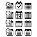 Calendar icons set. Vector illustration in black on white background.