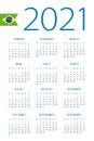 Calendar 2021 - illustration. Brazilian version.Week starts on Sunday