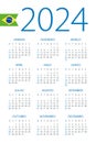 Calendar 2024 - illustration. Brazilian version. Week starts on Sunday