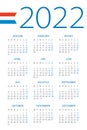 Calendar 2022 - illustration. Dutch version. Week starts on Monday. Translation: Calendar. Names of Months. Names of Days. January