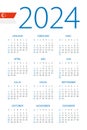 Calendar 2024 - illustration. Singaporean version. Week starts on Sunday