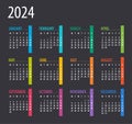 2024 Calendar - illustration. Template. Mock up Week starts Sunday