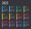 2025 Calendar - illustration. Template. Mock up