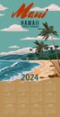 Calendar 2024 Island Maui vintage travel wall poster