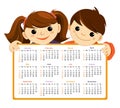 Calendar for 2022 isolated on a white background. Sunday to Monday.Vector character, kids figures boy and girl