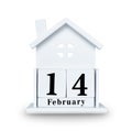 Calendar isolated on white. 14 February on white wooden calendar