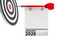 Calendar January 2026 on Blank Note Paper with Free Space for Your Design. 3d Rendering Royalty Free Stock Photo