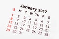 Calendar for January 2017 Royalty Free Stock Photo
