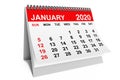 Calendar January 2020. 3d rendering Royalty Free Stock Photo