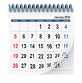 Calendar january 2020 isolated - 3d rendering Royalty Free Stock Photo