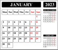 Calendar for 2023 january, monthly calendar weekend with red color