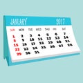 Calendar 2017 January page of a desktop calendar.3D Rendering. Royalty Free Stock Photo