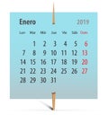 Calendar 2019 for January in Spanish