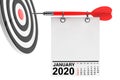 Calendar January 2020 with Target. 3d Rendering Royalty Free Stock Photo