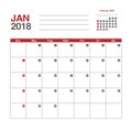 Calendar for January 2018