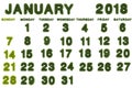Calendar for January 2018 on white background Royalty Free Stock Photo