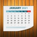 Calendar January 2021 on wood