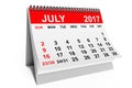 Calendar July 2017. 3d rendering Royalty Free Stock Photo