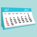 Calendar 2017 July page of a desktop calendar. Royalty Free Stock Photo