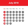 Calendar for July 2018