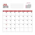 Calendar for July 2018