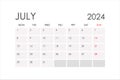 Calendar for July 2024. The week starts on Monday. Glider.