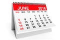 Calendar June 2016. 3d rendering Royalty Free Stock Photo