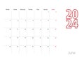 Calendar for June 2024 in modern design, planner template