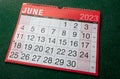Calendar 2023, June, monthly planner for wall and desk.