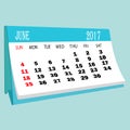 Calendar 2017 June page of a desktop calendar. Royalty Free Stock Photo