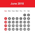 Calendar for June 2018