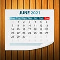 Calendar June 2021 on wood