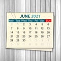 Calendar June 2021 on wood