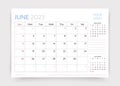Calendar for June 2023 year. Desk monthly planner template. Vector illustration