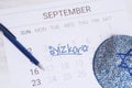 Close up view of calendar with kippah.