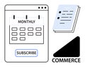 Monthly Subscription Interface with Calendar, Documents, and E-commerce Icon Royalty Free Stock Photo