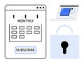 Monthly Subscription Plan Concept with Calendar, Laptop, and Security Lock Royalty Free Stock Photo