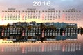 Calendar for 2016 with landscape of river and modern house