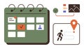 Calendar Planner with Task, Location, and Activity Tracking Elements Royalty Free Stock Photo