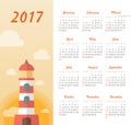 Calendar 2017 with lighthouse, sunset