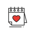 Calendar line icon. Reminder. Happy Valentine day sign and symbol. Love couple relationship dating wedding day theme