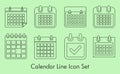 Calendar line icon set of eight as graphics design elements