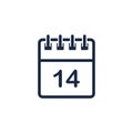 Calendar line Icon Velentines Day 14 february, Vector isolated flat design calendar outline sheet