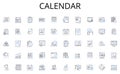 Calendar line icons collection. Meetings, Communication, Paperwork, Faxing, Emails, Desk, Photocopying vector and linear Royalty Free Stock Photo