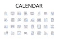 Calendar line icons collection. Schedule - Agenda, Timepiece - Clock, Note pad - Notebook, Journal - Diary, Event -